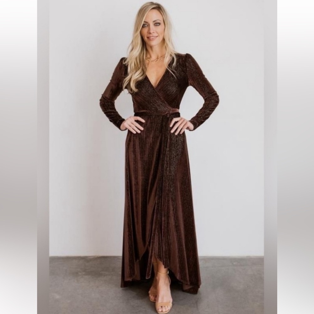 NWT Baltic Born Serena brown shimmer velvet wrap dress size M